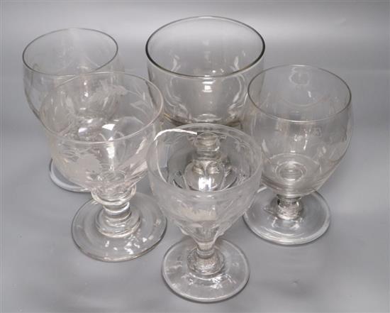 Five George III glass rummers, tallest 14cm